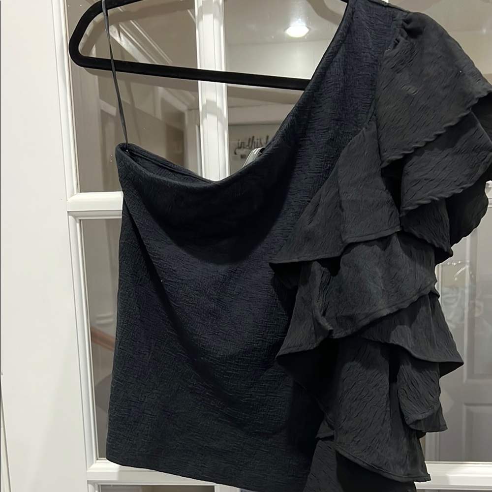 Anthropologie Gray Asymmetrical Ruffled Top for Cocktail